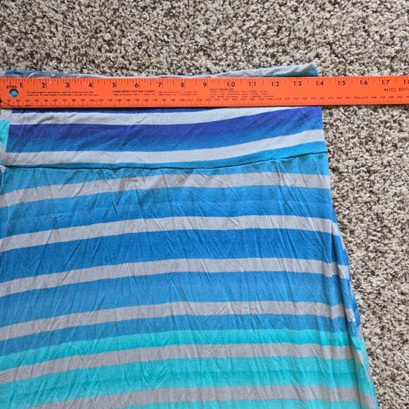 Wet Seal‎ Maxi Skirt Size Large Stretchy Blue Gray Stripes Beachy Resort Boho - Picture 2 of 6